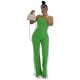 Women Fashion Blocking Color V-Neck Zipper Sleeveless Top Split Pants Two-Piece Set