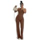 Women Fashion Blocking Color V-Neck Zipper Sleeveless Top Split Pants Two-Piece Set