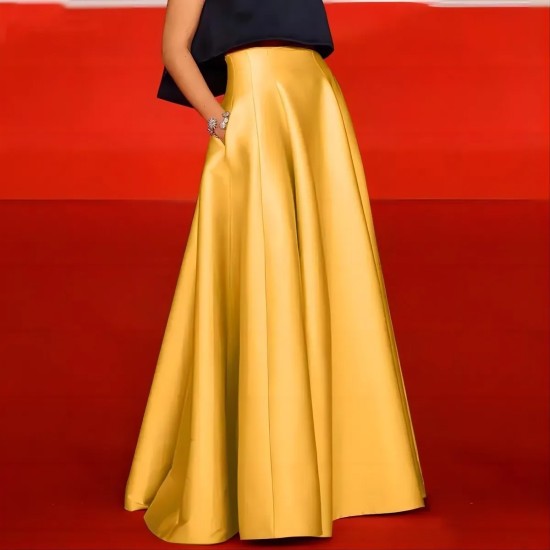 Women Fashion Elegant Solid Color High Waist Skirts