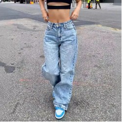 Women Fashion Casual Simple Slim-Fit Jeans