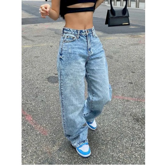 Women Fashion Casual Simple Slim-Fit Jeans