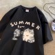 Women Fashion Casual Cartoon Printed Short-Sleeve Loose T-Shirt
