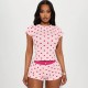 Women Fashion Casual Love Print Short-Sleeve T-Shirt Slim-Fit Shorts Pajamas Two-Piece Set
