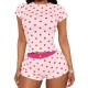 Women Fashion Casual Love Print Short-Sleeve T-Shirt Slim-Fit Shorts Pajamas Two-Piece Set