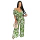 Women Fashion Casual Printed Bat-Sleeve Backless Wide-Leg Loose Jumpsuits