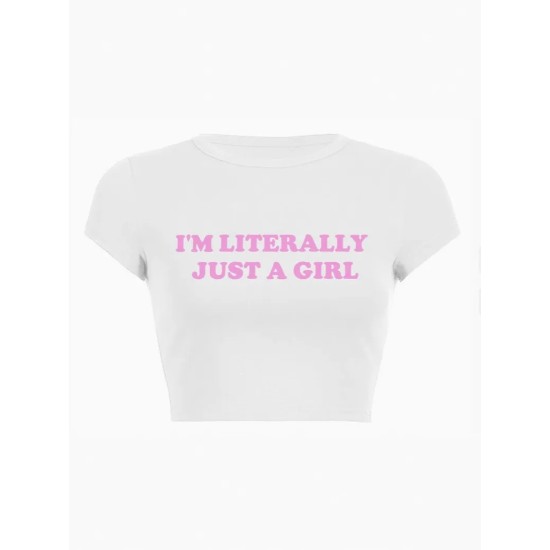 Women Fashion Sexy Letter Printed Short-Sleeve Slim-Fit T-Shirt