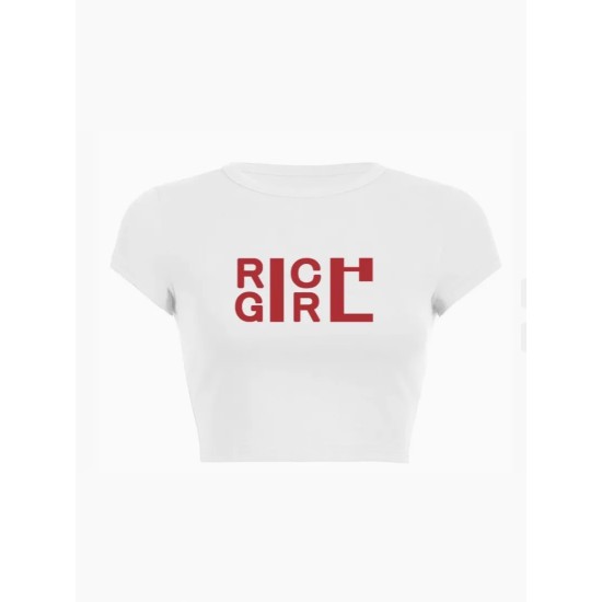 Women Fashion Sexy Letter Printed Short-Sleeve Slim-Fit T-Shirt