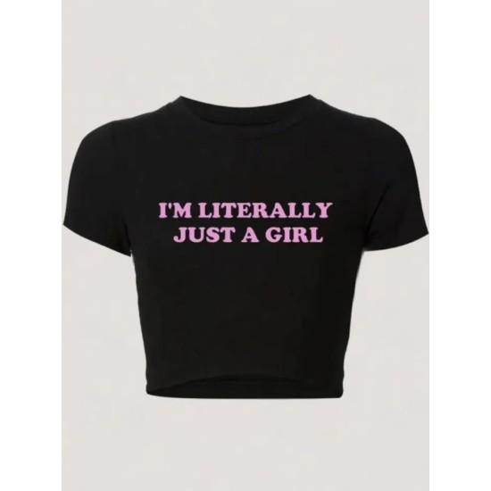 Women Fashion Sexy Letter Printed Short-Sleeve Slim-Fit T-Shirt