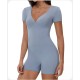 Women Fashion Solid Color V-Neck Short-Sleeve Backless Yoga Sports Rompers