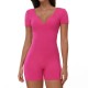 Women Fashion Solid Color V-Neck Short-Sleeve Backless Yoga Sports Rompers