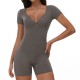 Women Fashion Solid Color V-Neck Short-Sleeve Backless Yoga Sports Rompers