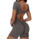 Women Fashion Solid Color V-Neck Short-Sleeve Backless Yoga Sports Rompers