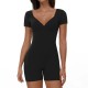 Women Fashion Solid Color V-Neck Short-Sleeve Backless Yoga Sports Rompers