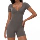 Women Fashion Solid Color V-Neck Short-Sleeve Backless Yoga Sports Rompers