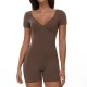 Women Fashion Solid Color V-Neck Short-Sleeve Backless Yoga Sports Rompers
