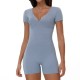 Women Fashion Solid Color V-Neck Short-Sleeve Backless Yoga Sports Rompers