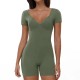 Women Fashion Solid Color V-Neck Short-Sleeve Backless Yoga Sports Rompers