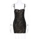 Women Fashion Sexy Solid Color Lace Spaghetti Strap Backless Slim-Fit Dress