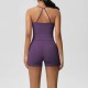 Women Fashion Casual Solid Color Backless Tank Top Tight Shorts Yoga Sports Two-Piece Set