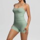 Women Fashion Casual Solid Color Backless Tank Top Tight Shorts Yoga Sports Two-Piece Set