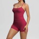 Women Fashion Casual Solid Color Backless Tank Top Tight Shorts Yoga Sports Two-Piece Set