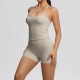 Women Fashion Casual Solid Color Backless Tank Top Tight Shorts Yoga Sports Two-Piece Set