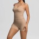 Women Fashion Casual Solid Color Backless Tank Top Tight Shorts Yoga Sports Two-Piece Set