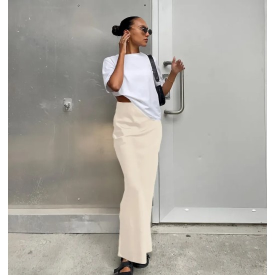 Women Fashion Solid Color Satin Slim Fit Skirt