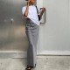 Women Fashion Solid Color Satin Slim Fit Skirt