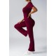 Women Fashion Casual Solid Color Seamless Short-Sleeve Backless Yoga Jumpsuits