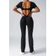 Women Fashion Casual Solid Color Seamless Short-Sleeve Backless Yoga Jumpsuits