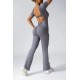 Women Fashion Casual Solid Color Seamless Short-Sleeve Backless Yoga Jumpsuits