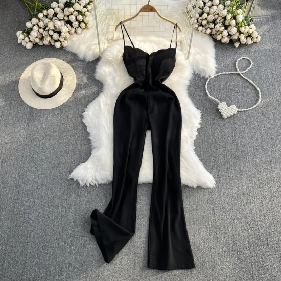 Sexy Women V-Neck High-Waist Spaghetti Strap Jumpsuits