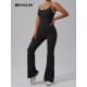 Contrast Color Yoga Backless Running Exercise Fitness Flare Jumpsuits