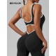 Contrast Color Yoga Backless Running Exercise Fitness Flare Jumpsuits