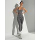 Seamless Leopard Printed Women Tight Halter Neck Yoga Sports Jumpsuits