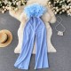 Fashion Women Plush Feather Strapless Summer Tube Top Loose Wide Leg Straight Jumpsuits