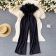 Fashion Women Plush Feather Strapless Summer Tube Top Loose Wide Leg Straight Jumpsuits