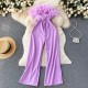 Fashion Women Plush Feather Strapless Summer Tube Top Loose Wide Leg Straight Jumpsuits