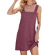 Women Fashion Casual Solid Color V-Neck Sleeveless Loose Dress