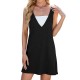 Women Fashion Casual Solid Color V-Neck Sleeveless Loose Dress