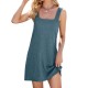 Women Fashion Casual Solid Color V-Neck Sleeveless Loose Dress