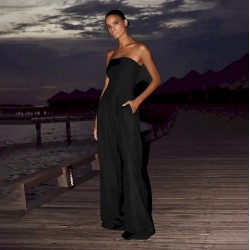 Women Fashion Sexy Solid Color Tube Top Slim-Fit Jumpsuits