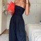 Women Fashion Sexy Solid Color Tube Top Slim-Fit Jumpsuits