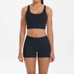 Women Fashion Casual Solid Color Tank Top Tight Shorts Yoga Sports Two-Piece Set