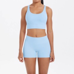 Women Fashion Casual Solid Color Tank Top Tight Shorts Yoga Sports Two-Piece Set