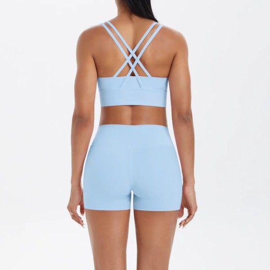 Women Fashion Casual Solid Color Tank Top Tight Shorts Yoga Sports Two-Piece Set