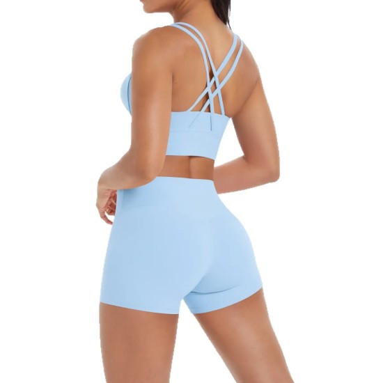 Women Fashion Casual Solid Color Tank Top Tight Shorts Yoga Sports Two-Piece Set
