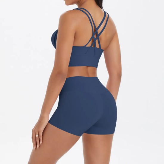 Women Fashion Casual Solid Color Tank Top Tight Shorts Yoga Sports Two-Piece Set