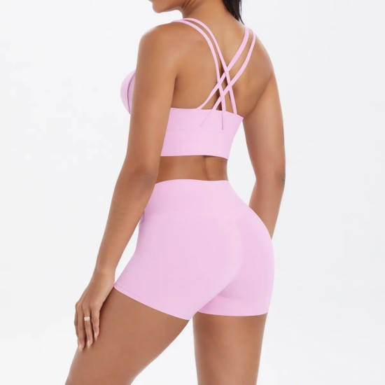 Women Fashion Casual Solid Color Tank Top Tight Shorts Yoga Sports Two-Piece Set